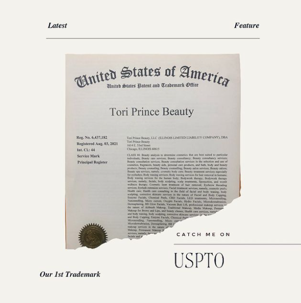 Tori Prince Beauty Secured It's First Trademark